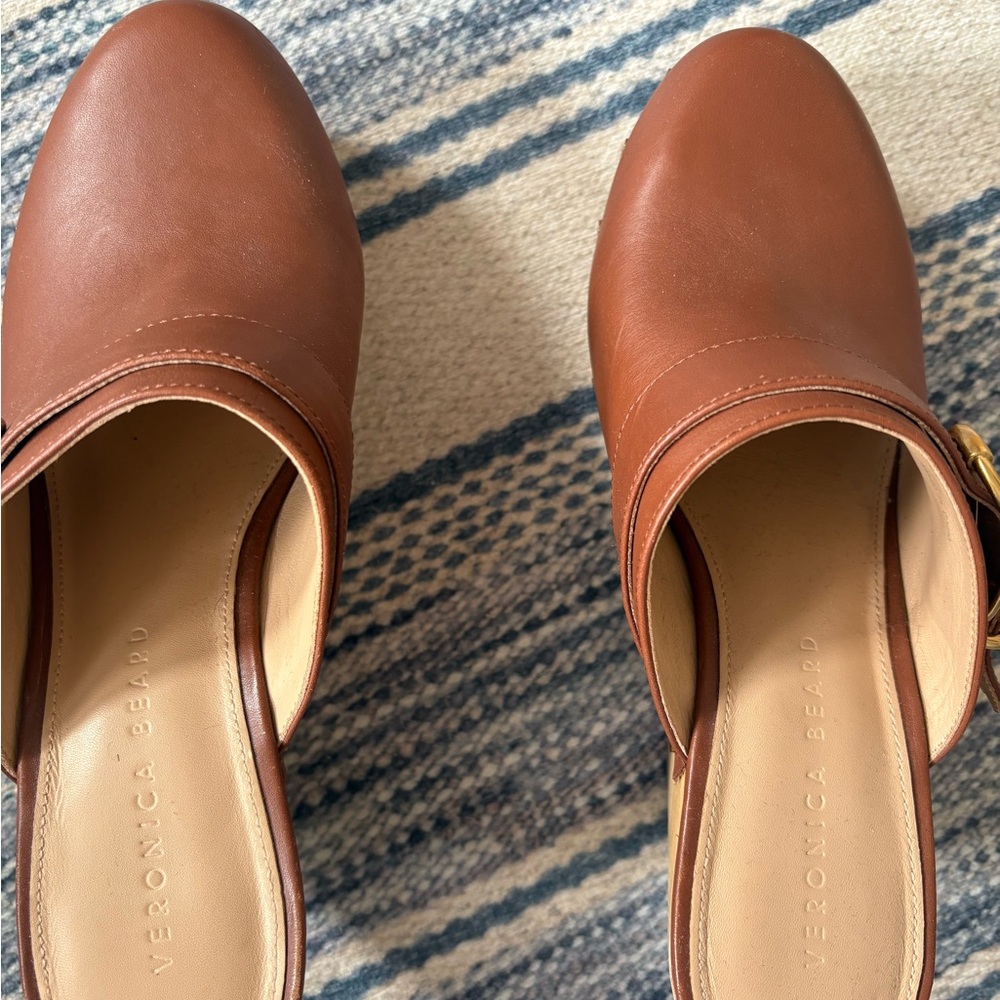 Veronica Beard Cognac Leather Mule with Buckle